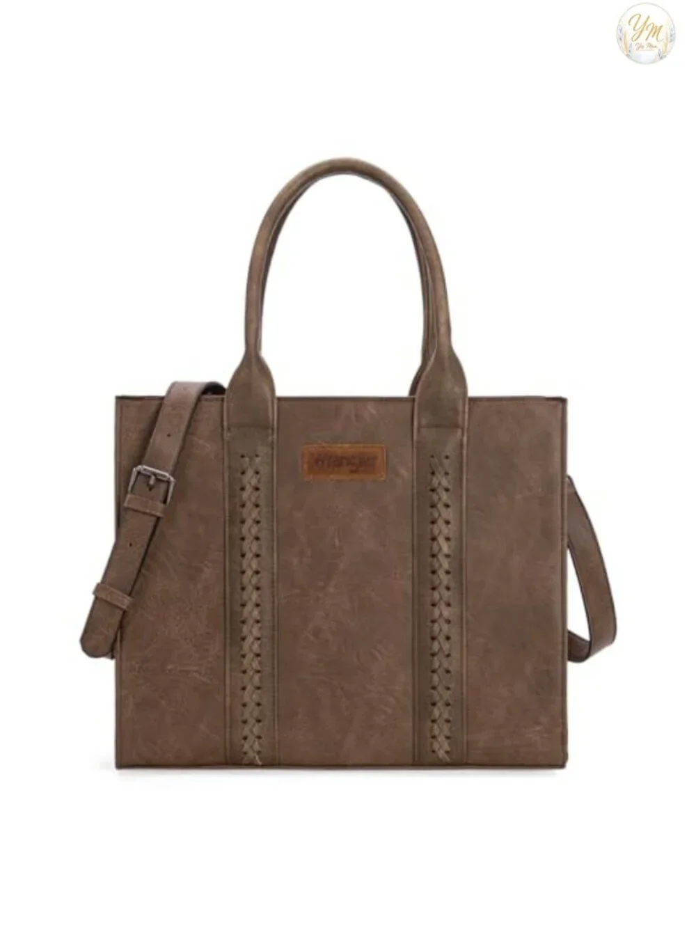Woven Vegan Leather Tote Satchel Handbag with Adjustable Strap